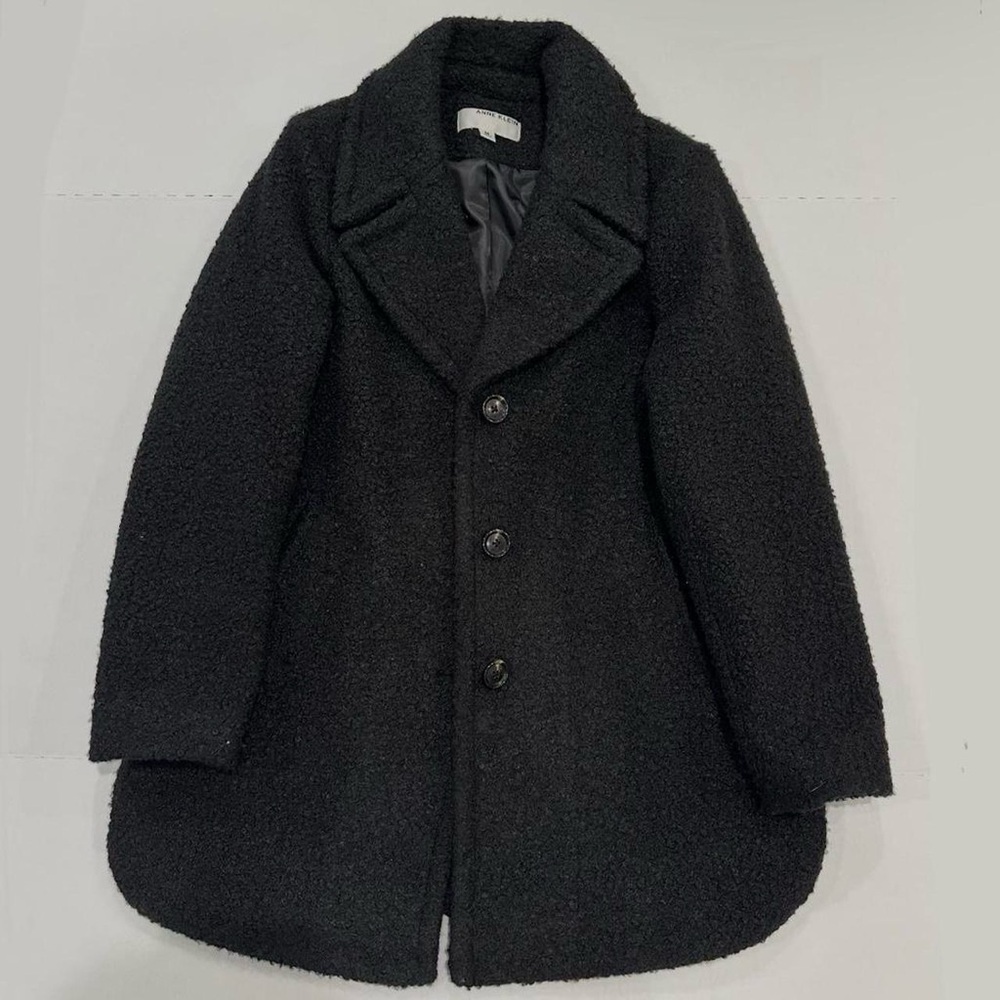 Anne Klein Women's A-Line Coat Black Button Closure Single Breasted Jacket Med